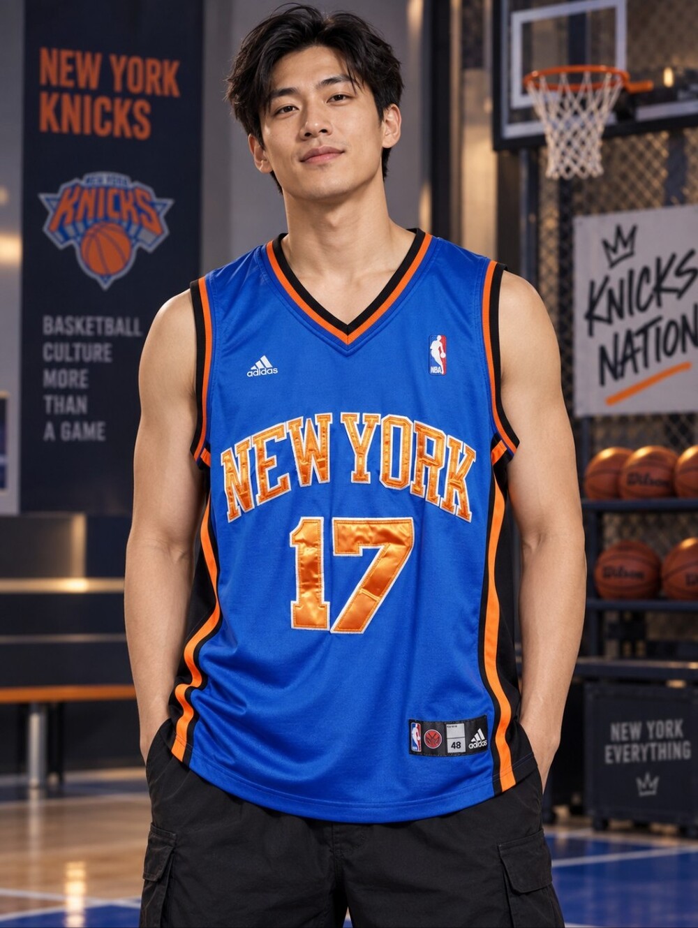 Jeremy Lin Adidas New York Knicks #17 Swingman Jersey Size 48 Blue NBA Linsanity